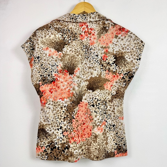 Mardi Modes New York ILGWU Vintage Floral Wide Collar Cap Sleeve Blouse USA - Picture 9 of 16